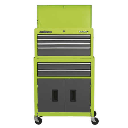 Topchest & Rollcab Combination 6 Drawer with Ball Bearing Runners - Hi-Vis Green/Grey Model No.-21739