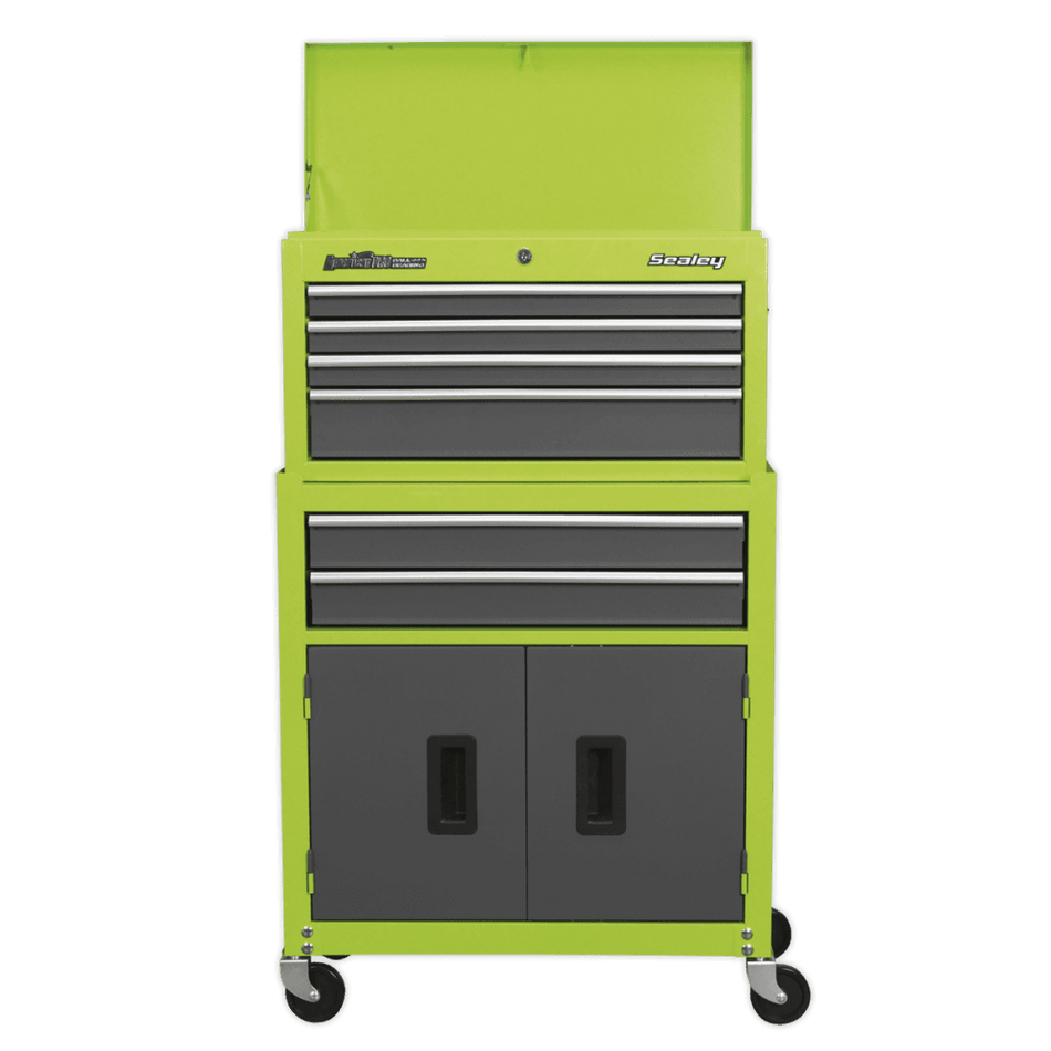 Topchest & Rollcab Combination 6 Drawer with Ball Bearing Runners - Hi-Vis Green/Grey Model No.-21739