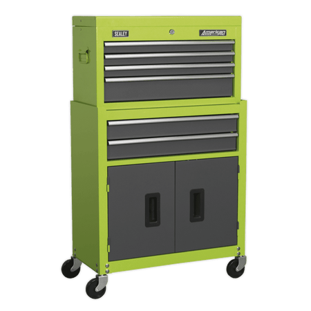 Topchest & Rollcab Combination 6 Drawer with Ball Bearing Runners - Hi-Vis Green/Grey Model No.-21739