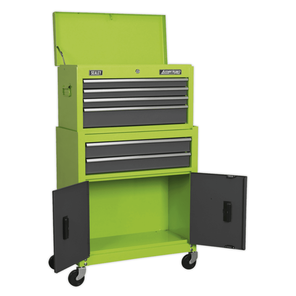 Topchest & Rollcab Combination 6 Drawer with Ball Bearing Runners - Hi-Vis Green/Grey Model No.-21739
