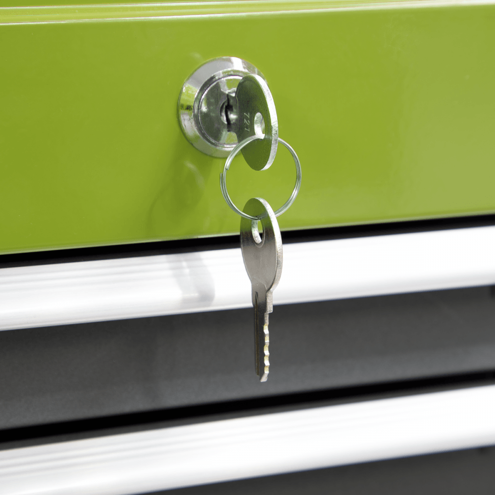 Topchest & Rollcab Combination 6 Drawer with Ball Bearing Runners - Hi-Vis Green/Grey Model No.-21739