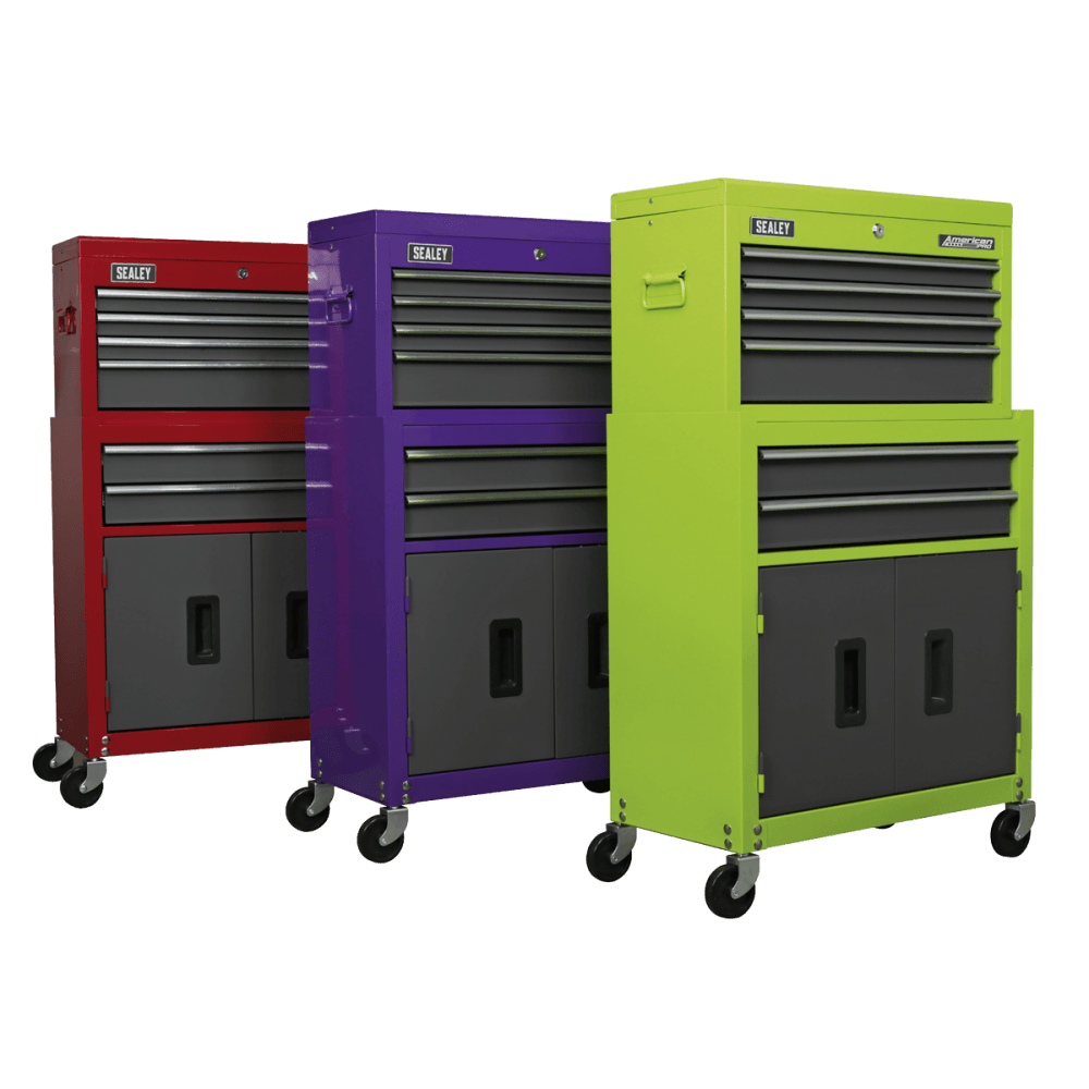 Topchest & Rollcab Combination 6 Drawer with Ball Bearing Runners - Hi-Vis Green/Grey Model No.-21739