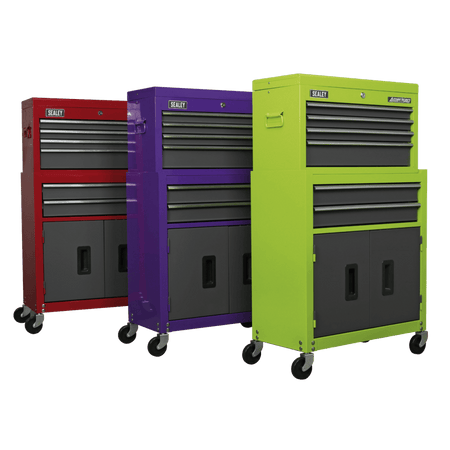 Topchest & Rollcab Combination 6 Drawer with Ball Bearing Runners - Hi-Vis Green/Grey Model No.-21739