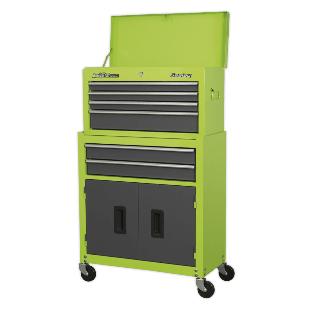 Topchest & Rollcab Combination 6 Drawer with Ball Bearing Runners - Hi-Vis Green/Grey Model No.-21739