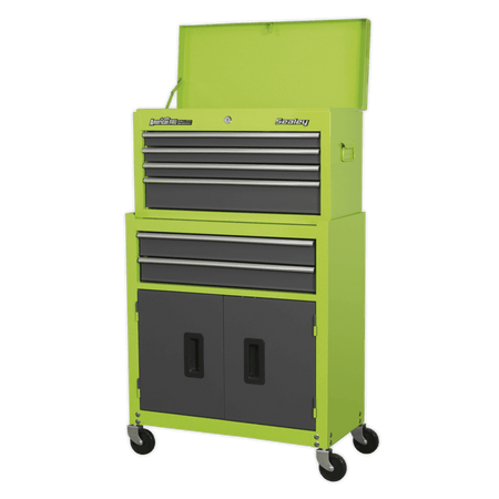 Topchest & Rollcab Combination 6 Drawer with Ball Bearing Runners - Hi-Vis Green/Grey Model No.-21739