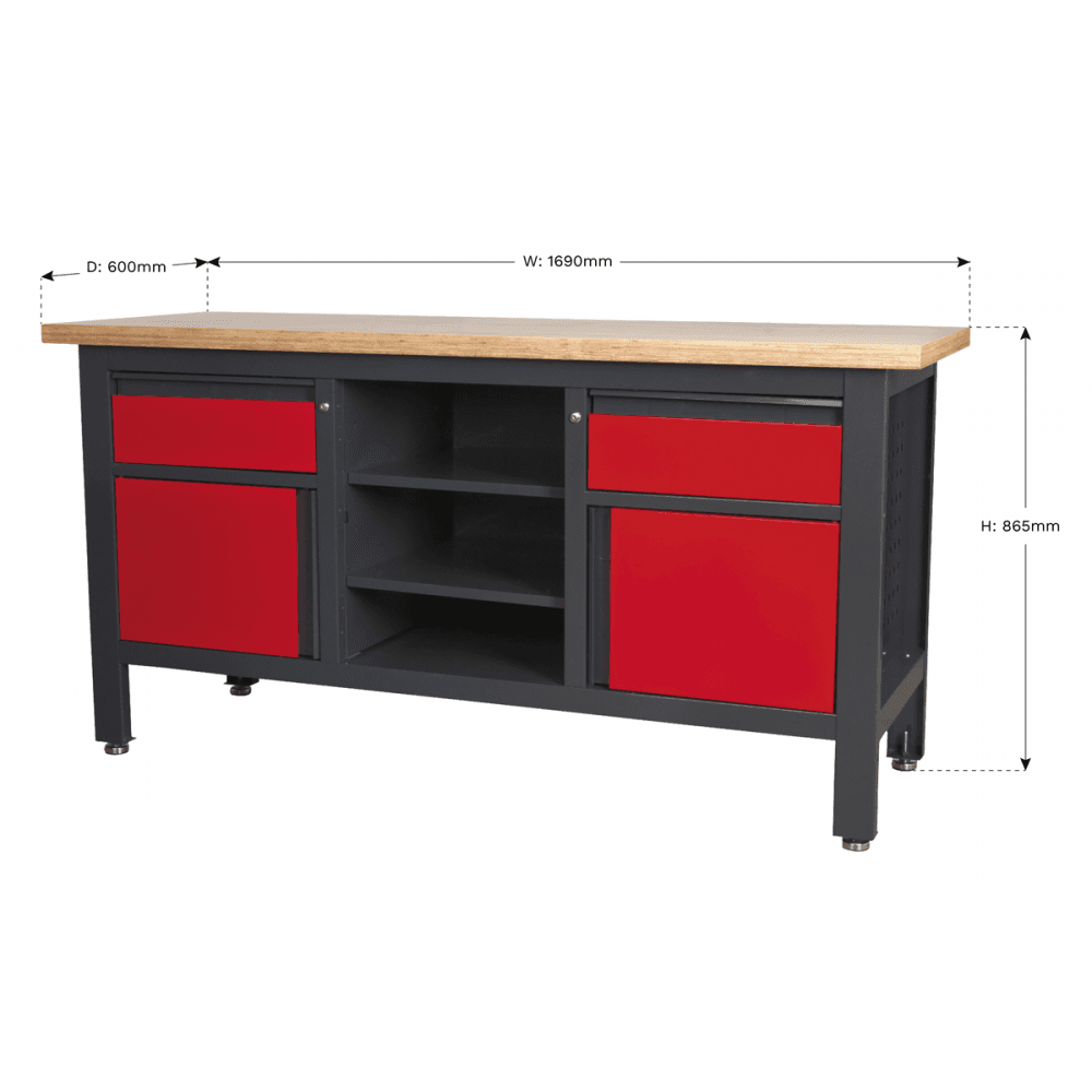 Workstation with 2 Drawers, 2 Cupboards & Open Storage Model No.-21768