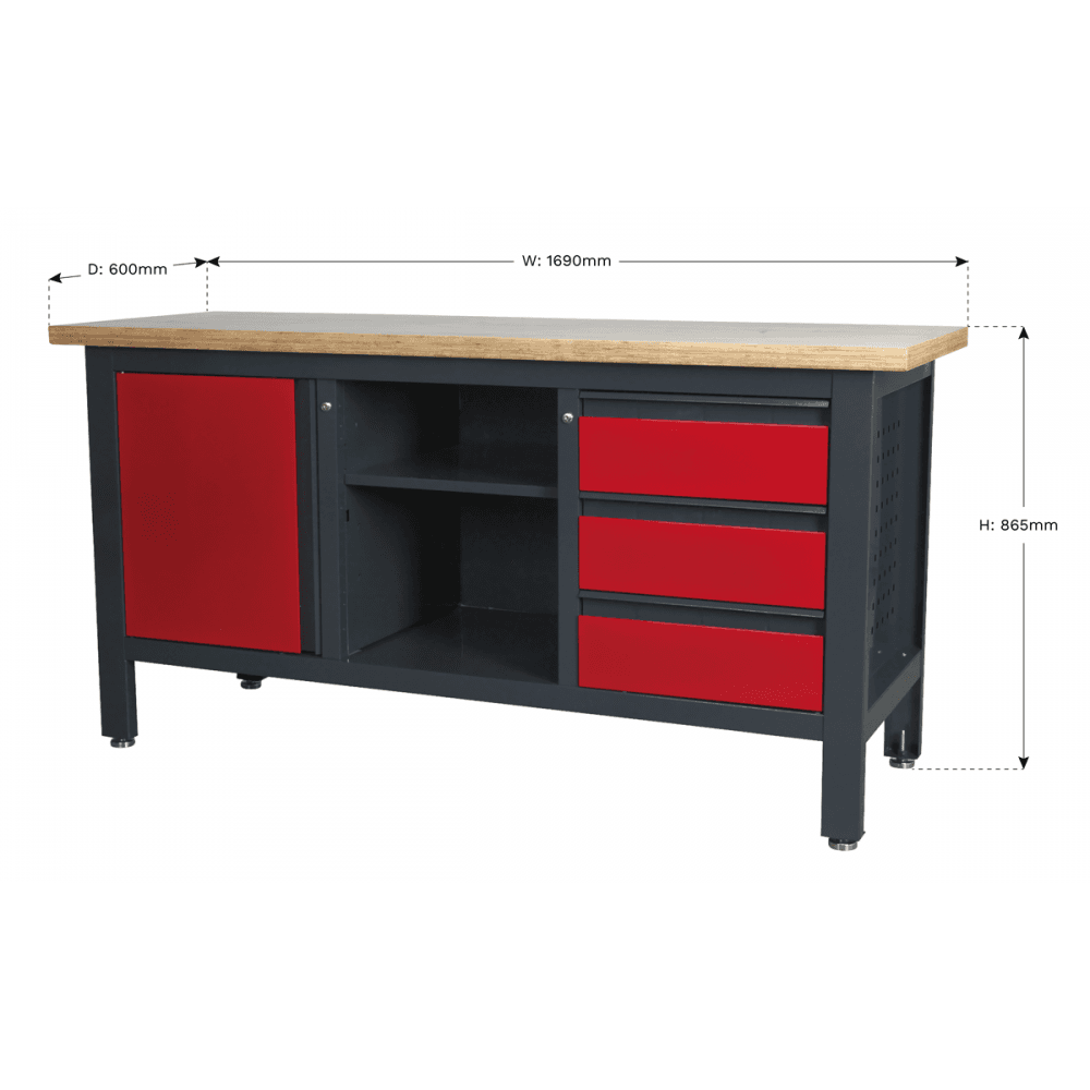 Workstation with 3 Drawers, 1 Cupboard & Open Storage Model No.-21769