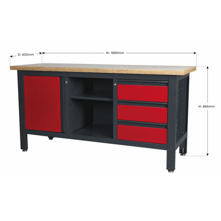 Workstation with 3 Drawers, 1 Cupboard & Open Storage Model No.-21769