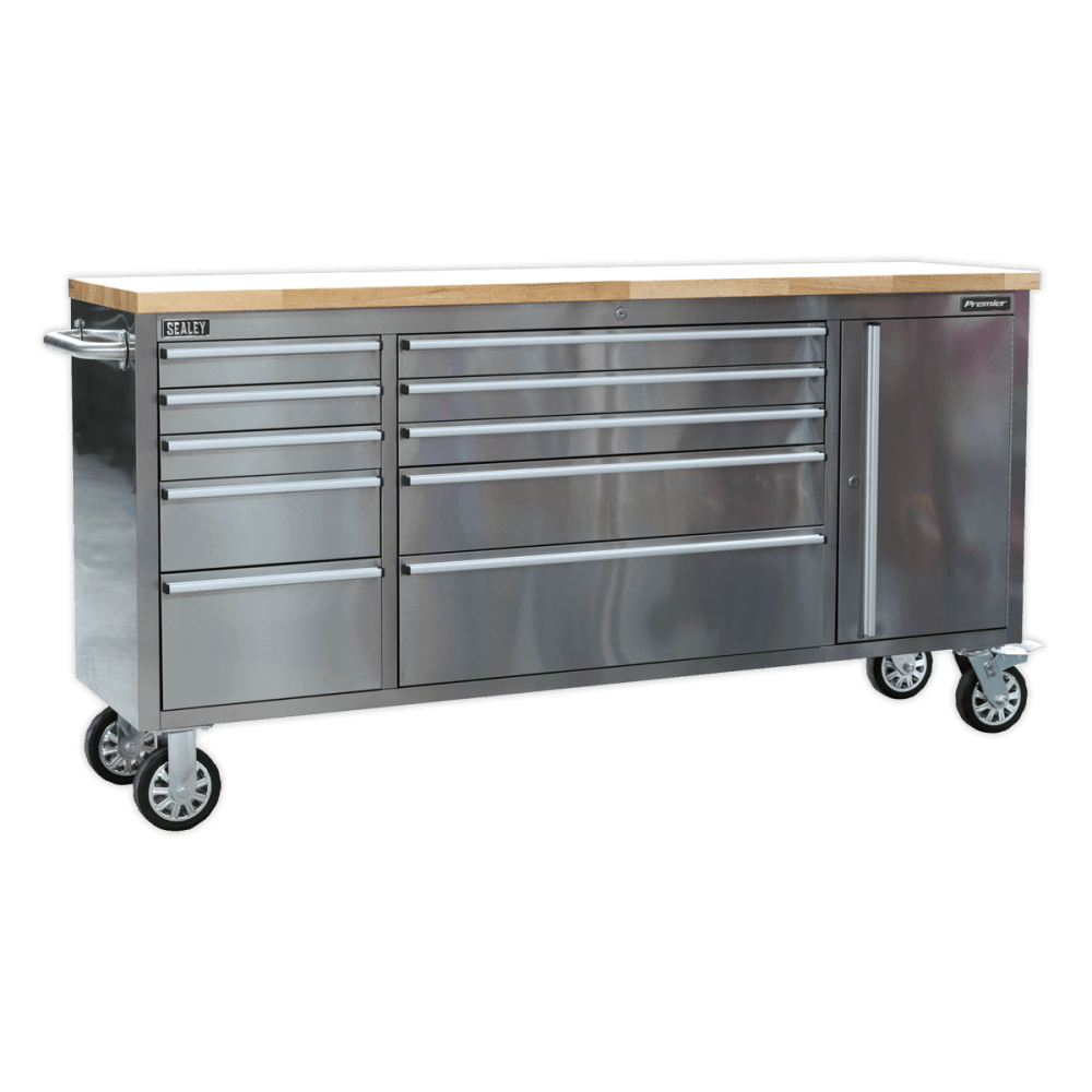 Mobile Stainless Steel Tool Cabinet 10 Drawer & Cupboard Model No.-21901