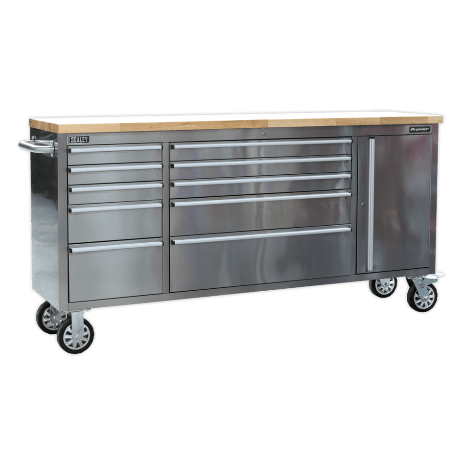 Mobile Stainless Steel Tool Cabinet 10 Drawer & Cupboard Model No.-21901