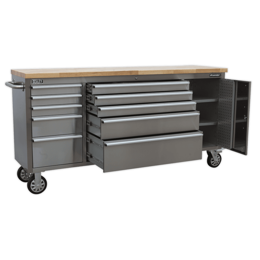 Mobile Stainless Steel Tool Cabinet 10 Drawer & Cupboard Model No.-21901