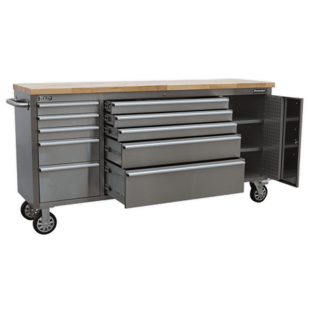 Mobile Stainless Steel Tool Cabinet 10 Drawer & Cupboard Model No.-21901