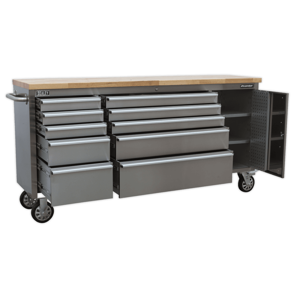 Mobile Stainless Steel Tool Cabinet 10 Drawer & Cupboard Model No.-21901