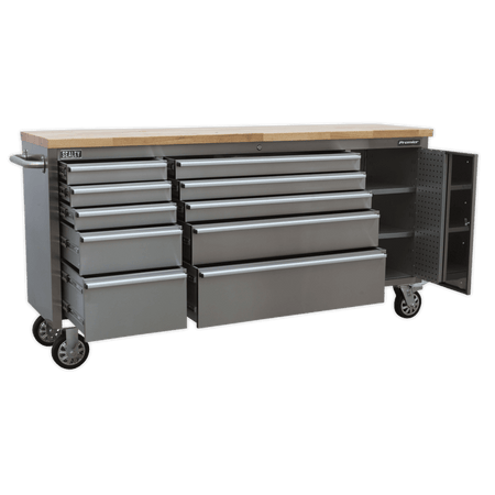 Mobile Stainless Steel Tool Cabinet 10 Drawer & Cupboard Model No.-21901