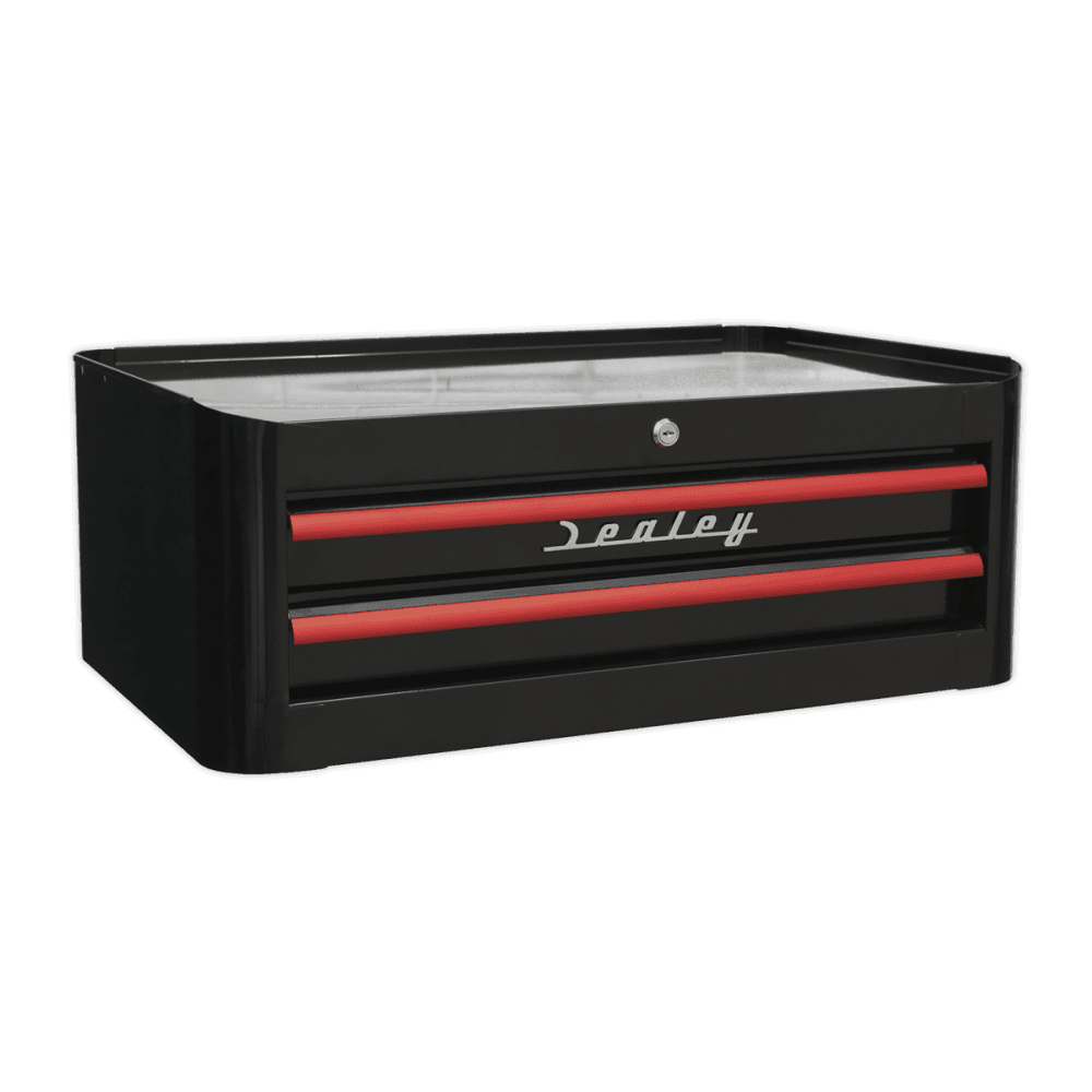 Mid-Box 2 Drawer Retro Style - Black with Red Anodised Drawer Pulls Model No.-21920