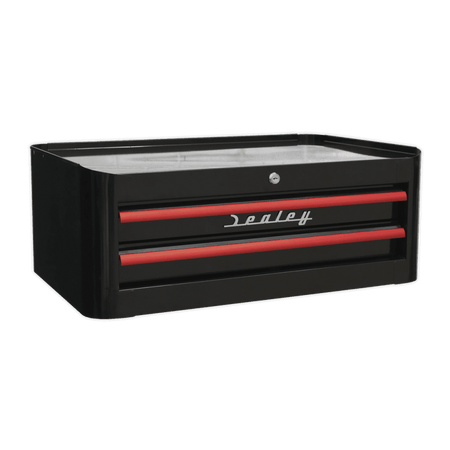 Mid-Box 2 Drawer Retro Style - Black with Red Anodised Drawer Pulls Model No.-21920
