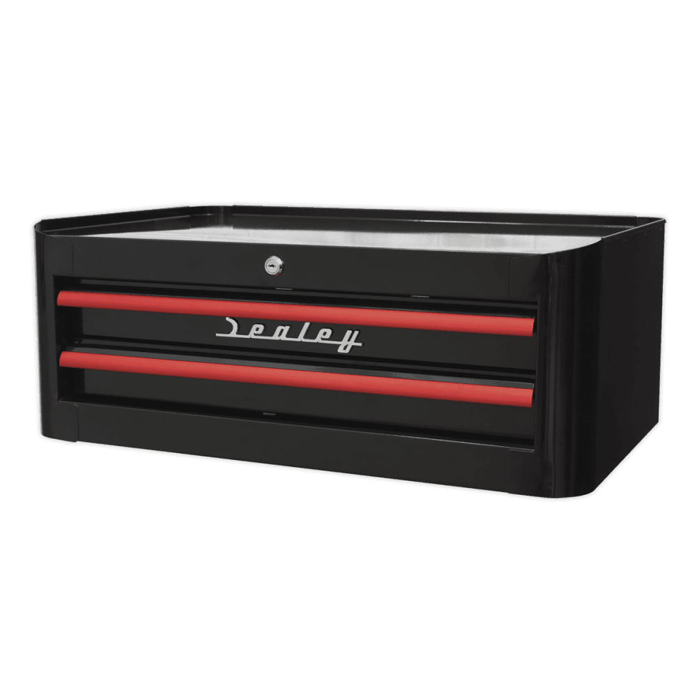 Mid-Box 2 Drawer Retro Style - Black with Red Anodised Drawer Pulls Model No.-21920