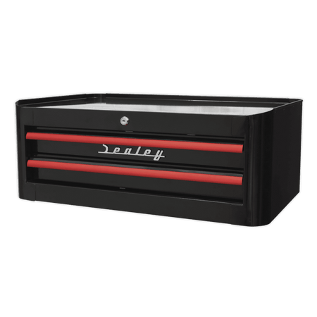Mid-Box 2 Drawer Retro Style - Black with Red Anodised Drawer Pulls Model No.-21920