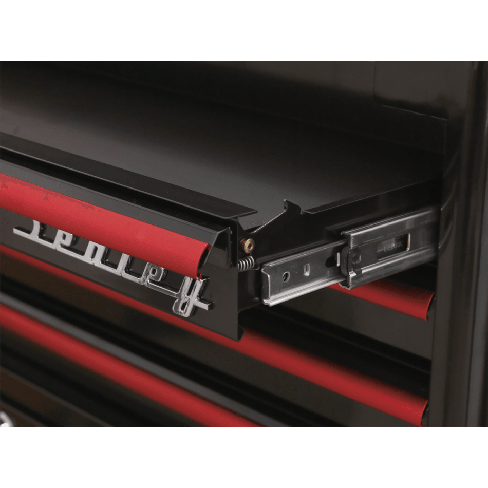 Topchest 4 Drawer Retro Style - Black with Red Anodised Drawer Pulls Model No.-21921