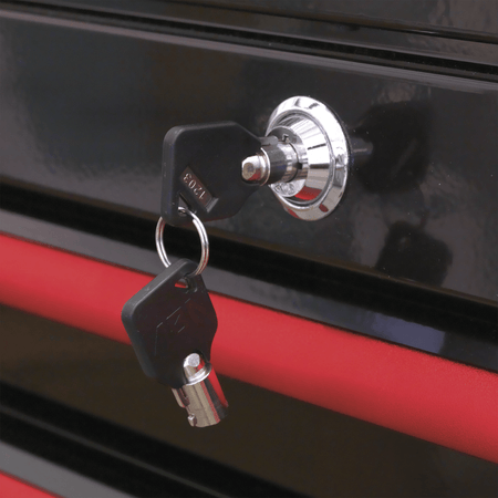 Topchest 4 Drawer Retro Style - Black with Red Anodised Drawer Pulls Model No.-21921