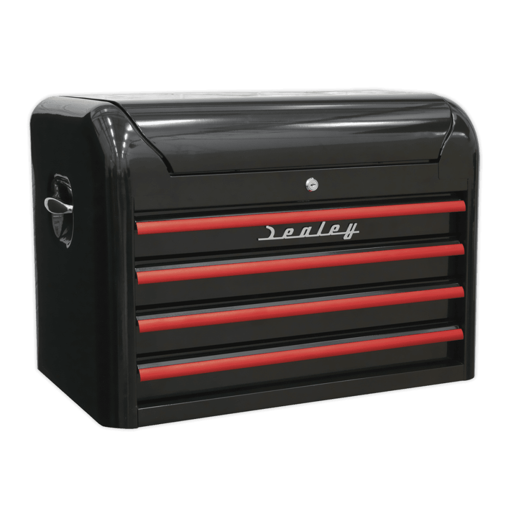 Topchest 4 Drawer Retro Style - Black with Red Anodised Drawer Pulls Model No.-21921