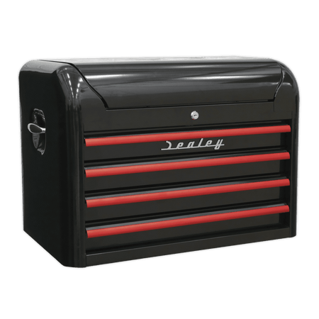 Topchest 4 Drawer Retro Style - Black with Red Anodised Drawer Pulls Model No.-21921