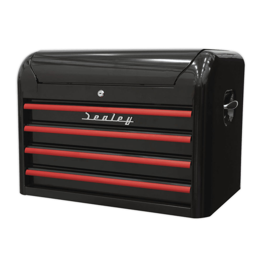 Topchest 4 Drawer Retro Style - Black with Red Anodised Drawer Pulls Model No.-21921