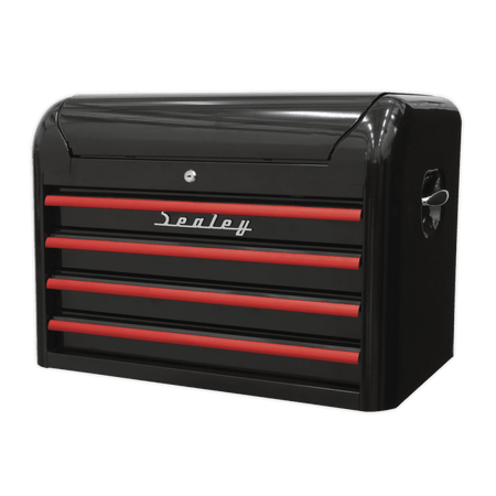 Topchest 4 Drawer Retro Style - Black with Red Anodised Drawer Pulls Model No.-21921