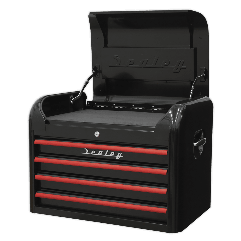 Topchest 4 Drawer Retro Style - Black with Red Anodised Drawer Pulls Model No.-21921
