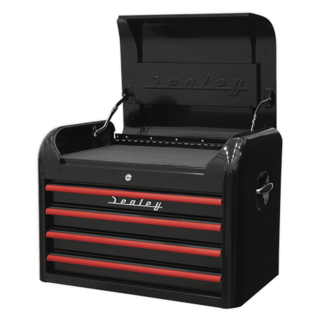 Topchest 4 Drawer Retro Style - Black with Red Anodised Drawer Pulls Model No.-21921