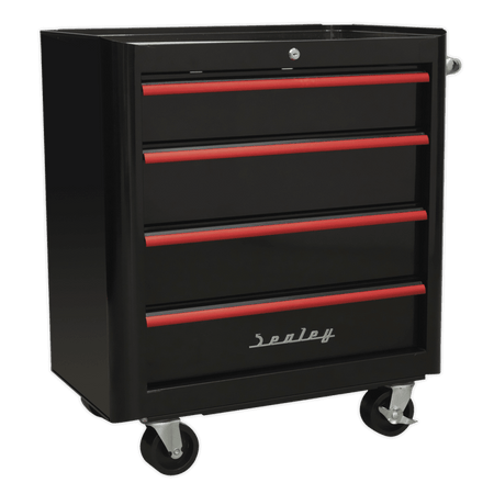 Rollcab 4 Drawer Retro Style- Black with Red Anodised Drawer Pulls Model No.-21922