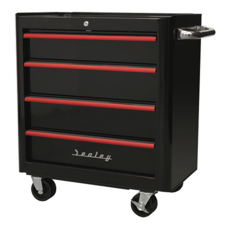 Rollcab 4 Drawer Retro Style- Black with Red Anodised Drawer Pulls Model No.-21922
