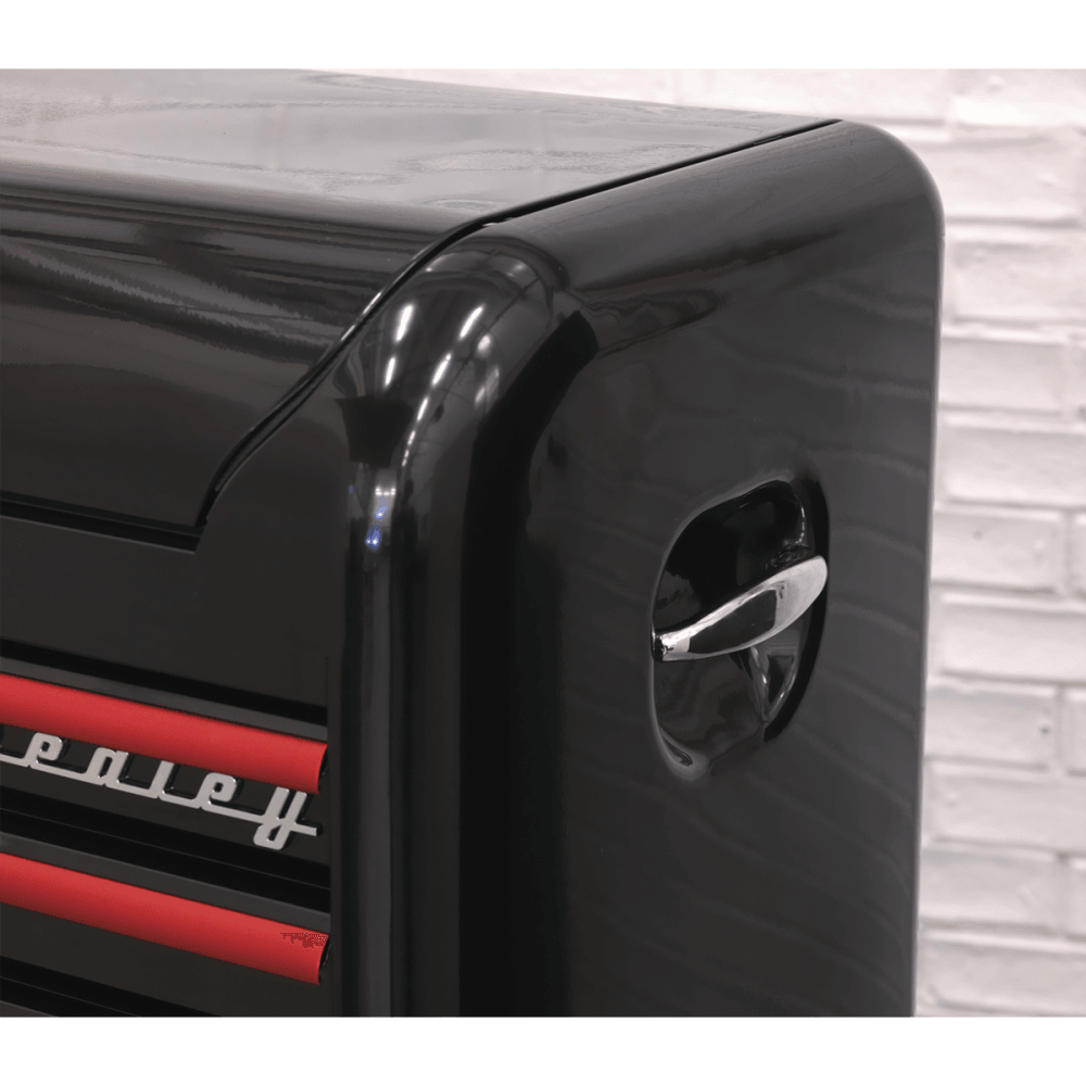 Topchest 4 Drawer Wide Retro Style - Black with Red Anodised Drawer Pulls Model No.-21923