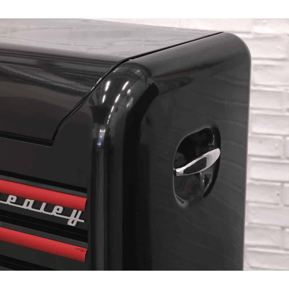 Topchest 4 Drawer Wide Retro Style - Black with Red Anodised Drawer Pulls Model No.-21923