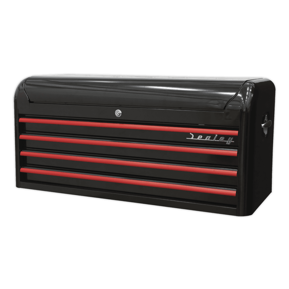 Topchest 4 Drawer Wide Retro Style - Black with Red Anodised Drawer Pulls Model No.-21923