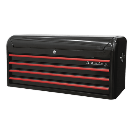Topchest 4 Drawer Wide Retro Style - Black with Red Anodised Drawer Pulls Model No.-21923