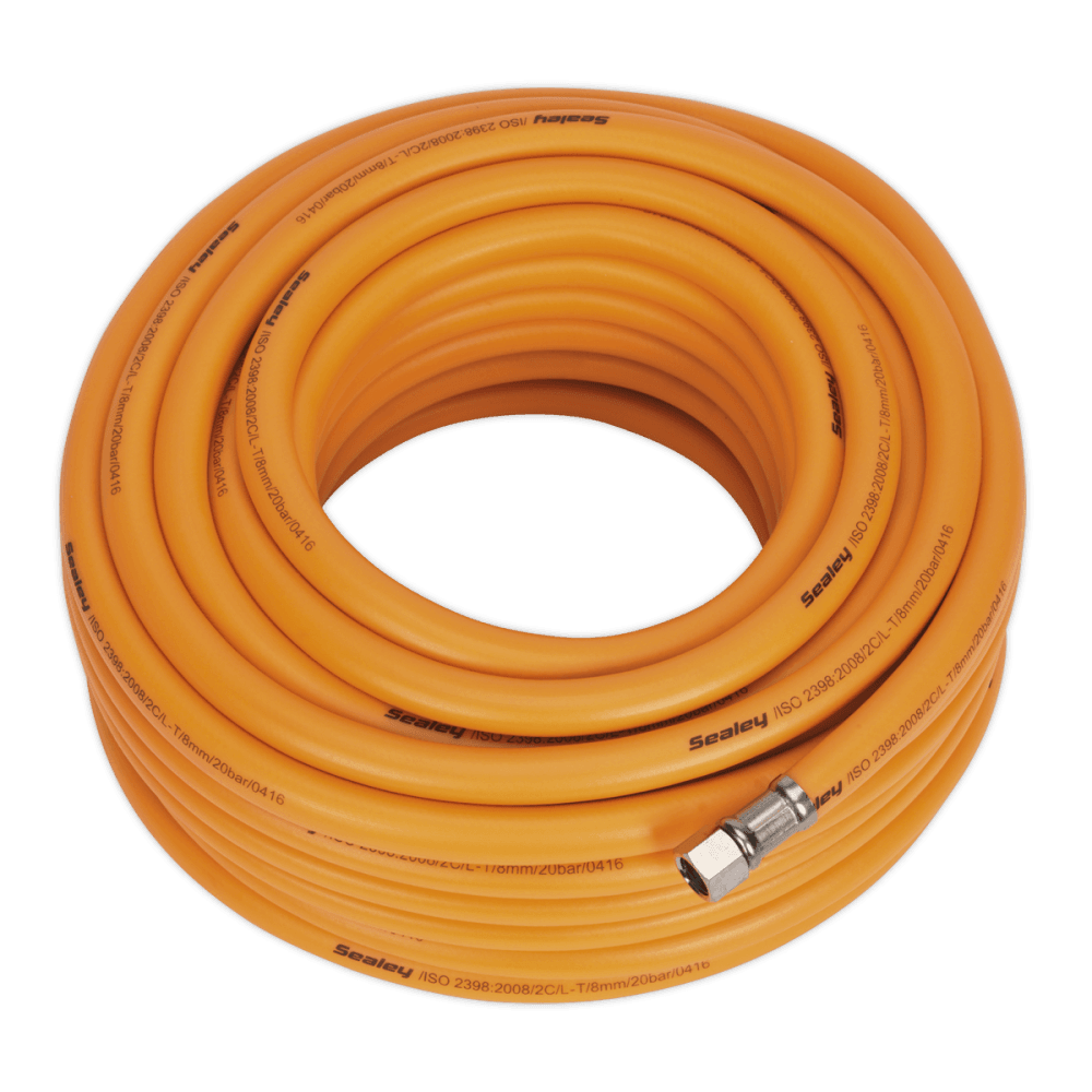 High-Visibility Hybrid Air Hose with 1/4"BSP Unions 20m x 8mm : Model No.-21937