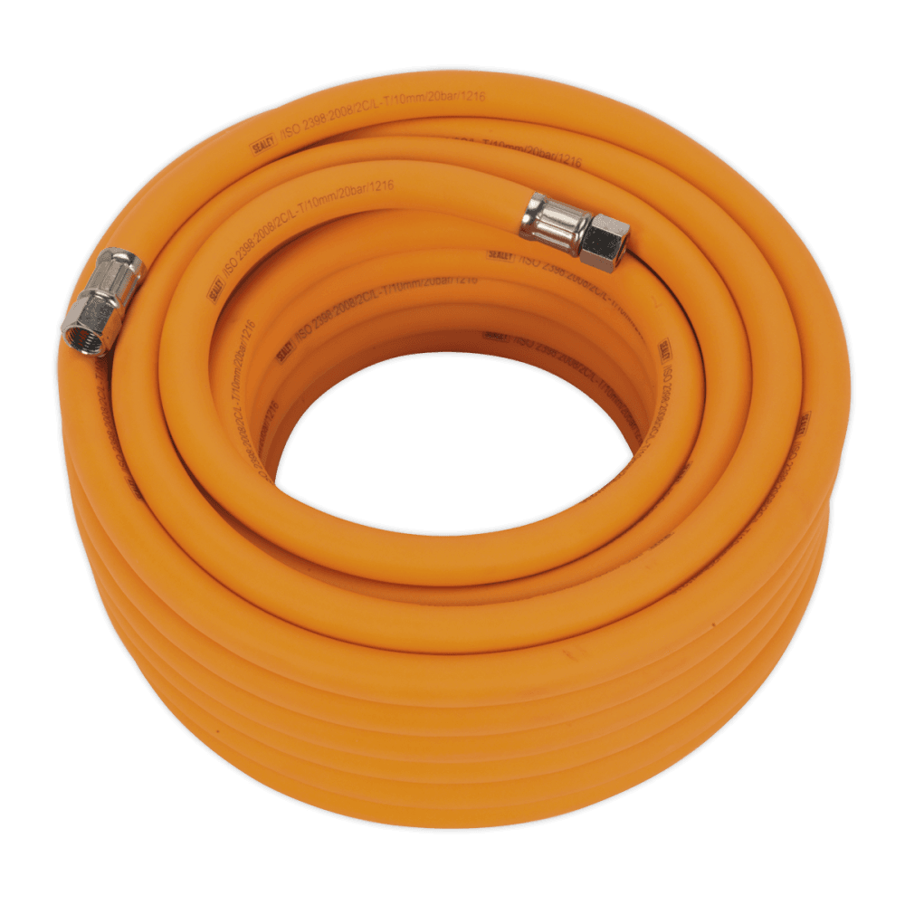 Air Hose 15mtr x 10mm Hybrid High Visibility with 1/4"BSP Unions Model No- AHHC1538