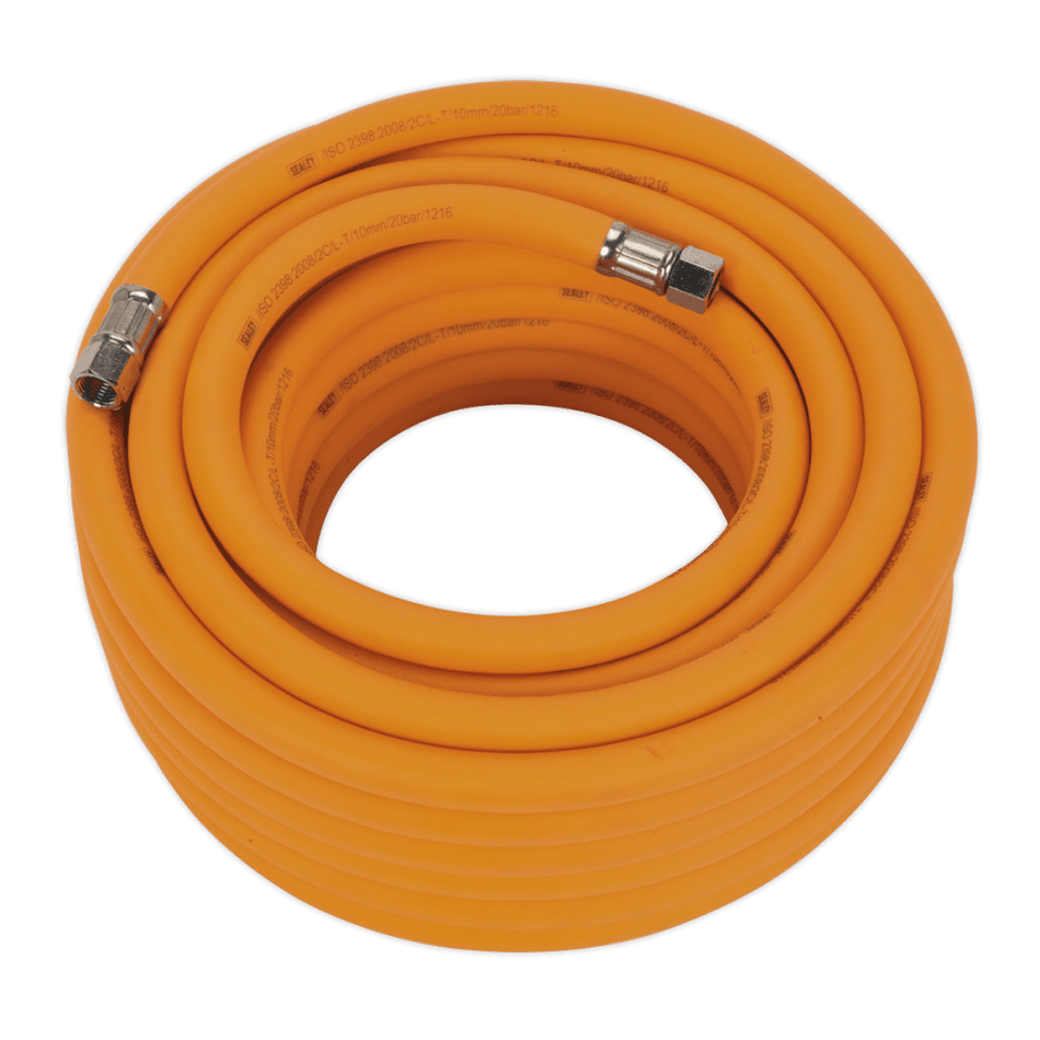 Air Hose 15mtr x 10mm Hybrid High Visibility with 1/4"BSP Unions Model No- AHHC1538