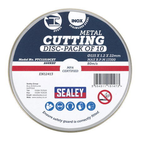 Cutting Disc 115 x 1.2mm 22mm Bore Pack of 10 Model No- PTC11510CET