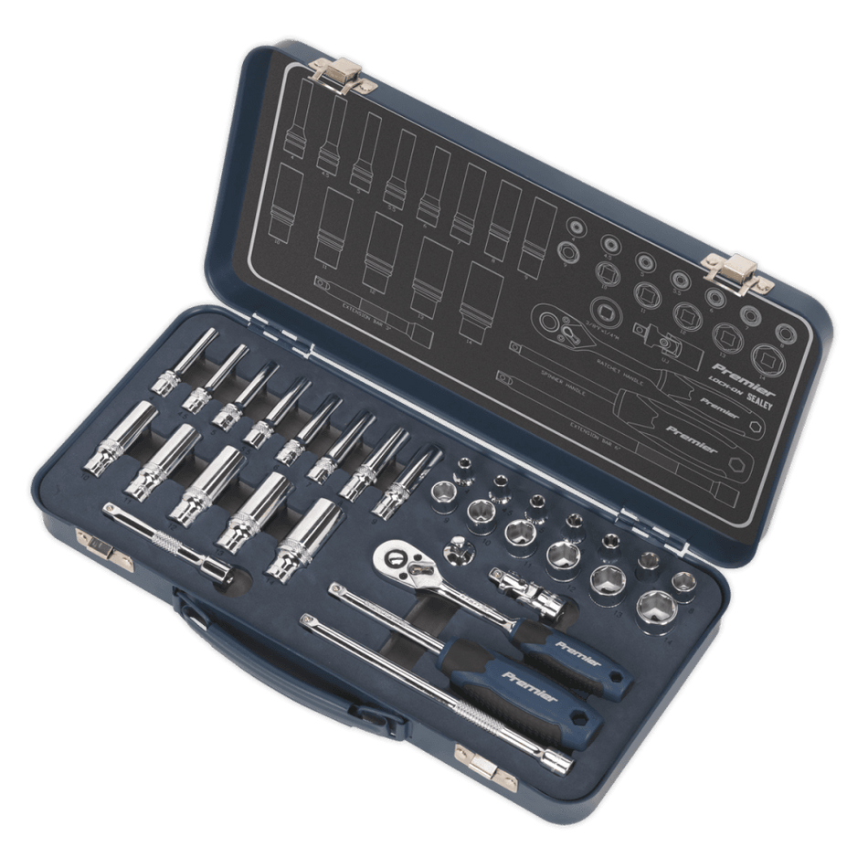 Socket Set 32pc 1/4"Sq Drive Lock-On? 6pt Metric Model No- 22432