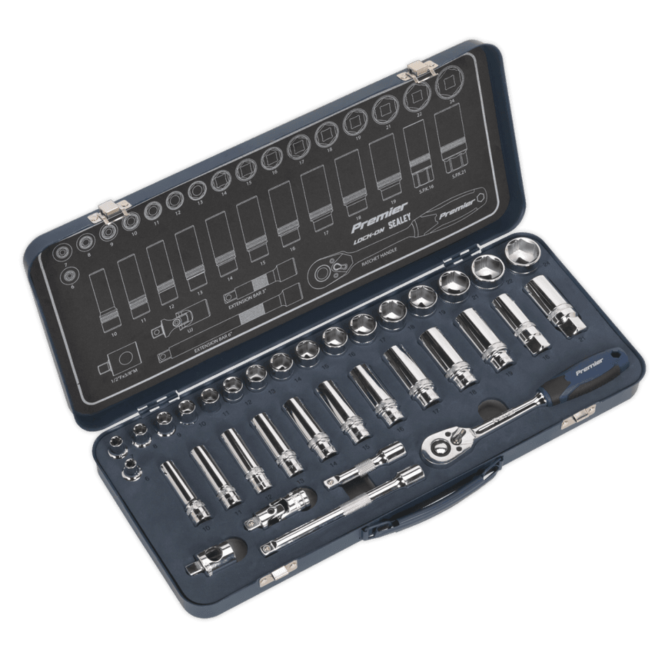 Socket Set 34pc 3/8"Sq Drive Lock-On? 6pt Metric Model No- 22433