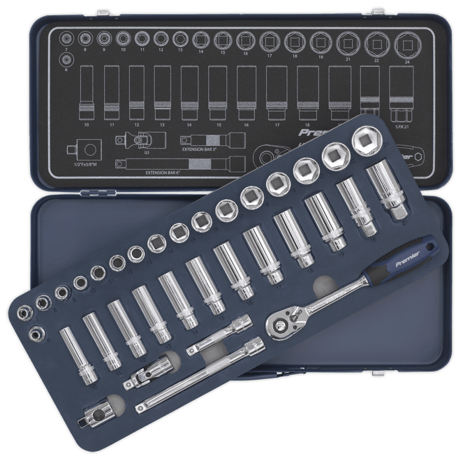 Socket Set 34pc 3/8"Sq Drive Lock-On? 6pt Metric Model No- 22433