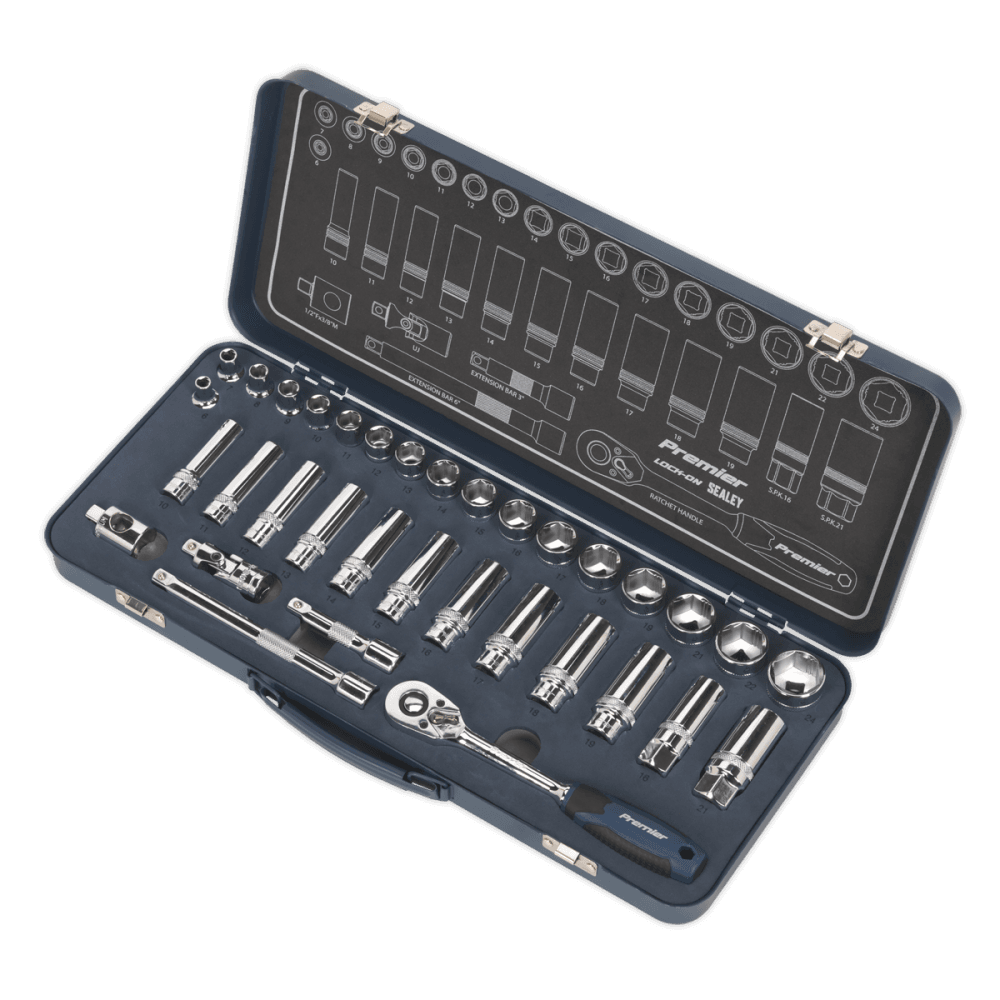Socket Set 34pc 3/8"Sq Drive Lock-On? 6pt Metric Model No- 22433