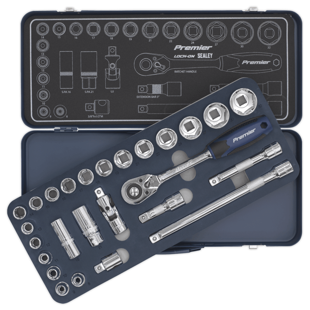 Socket Set 26pc 1/2"Sq Drive Lock-On? 6pt Metric Model No- 22434
