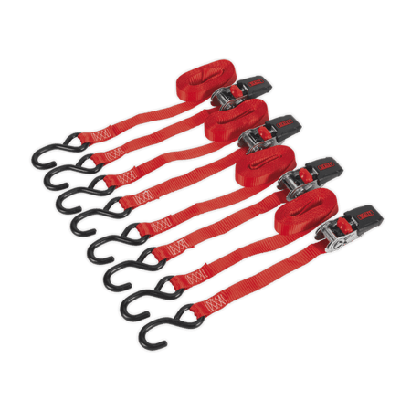 Ratchet Tie Down 25mm x 4mtr Polyester Webbing with S Hooks 800kg Load Test - 2 Pairs Model No- 22484