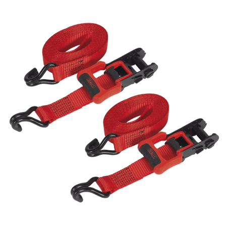 Ratchet Tie Down 32mm x 4.9mtr Polyester Webbing with J Hooks 1200kg Load Test - 2 Pairs Model No- 22485