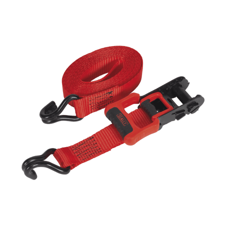 Ratchet Tie Down 32mm x 4.9mtr Polyester Webbing with J Hooks 1200kg Load Test - 2 Pairs Model No- 22485
