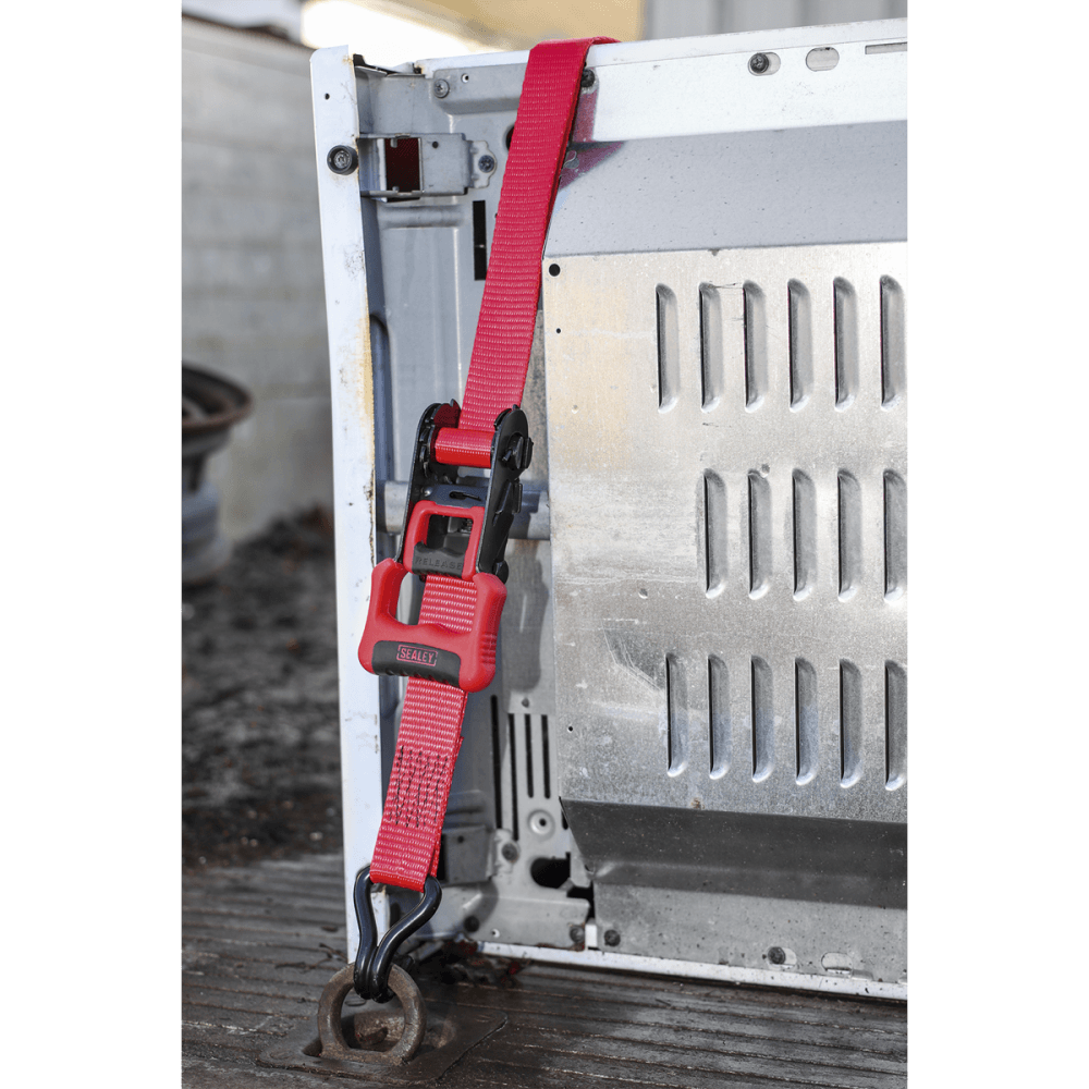 Ratchet Tie Down 32mm x 4.9mtr Polyester Webbing with J Hooks 1200kg Load Test - 2 Pairs Model No- 22485