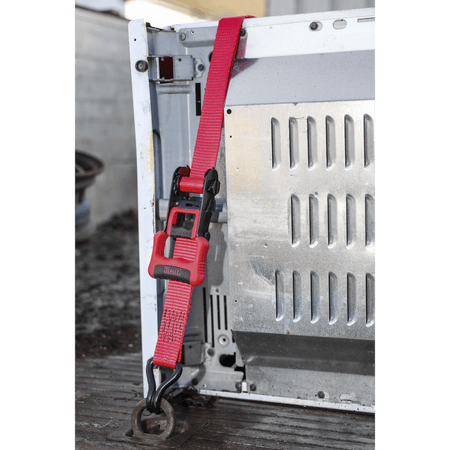Ratchet Tie Down 32mm x 4.9mtr Polyester Webbing with J Hooks 1200kg Load Test - 2 Pairs Model No- 22485